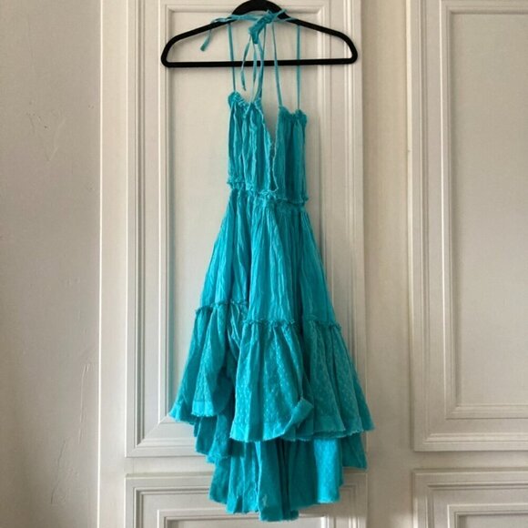 NWT Free People 100 Degree Mini Dress Boho Pool Blue Sz L - Picture 3 of 7